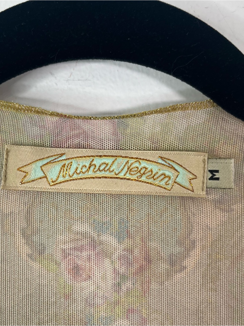 Michal Negrin Floral Portrait Sheer Mesh Bolero Top Sz M Made Israel Victorian - Picture 4 of 11